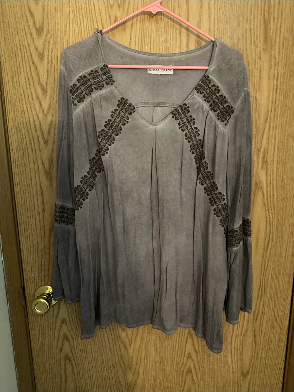 Knox Rose Gray Embroidered V-Neck Tunic